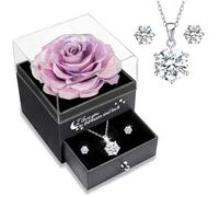 Sunia Regalos Originales para Mujer,Rosa Eterna con Collar y Pendientes de Plata de Ley 925,Rosa Preservada para Mama Abuela Novia,Regalo Cumpleaños Mujer, Regalos Navidad San Valentin Dia de la Madre