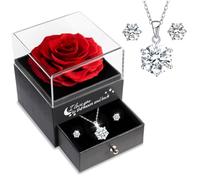 Sunia Regalos Originales para Mujer,Rosa Eterna con Collar y Pendientes de Plata de Ley 925,Rosa Preservada para Mama Abuela Novia,Regalo Cumpleaños Mujer, Regalos Navidad San Valentin Dia de la Madre