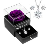 Sunia Regalos Originales para Mujer,Rosa Eterna con Collar y Pendientes de Plata de Ley 925,Rosa Preservada para Mama Abuela Novia,Regalo Cumpleaños Mujer, Regalos Navidad San Valentin Dia de la Madre