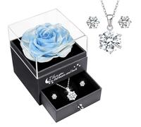 Sunia Regalos Originales para Mujer,Rosa Eterna con Collar y Pendientes de Plata de Ley 925,Rosa Preservada para Mama Abuela Novia,Regalo Cumpleaños Mujer, Regalos Navidad San Valentin Dia de la Madre