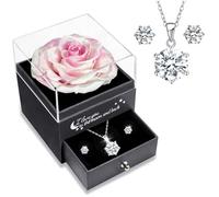 Sunia Regalos Originales para Mujer,Rosa Eterna con Collar y Pendientes de Plata de Ley 925,Rosa Preservada para Mama Abuela Novia,Regalo Cumpleaños Mujer, Regalos Navidad San Valentin Dia de la Madre