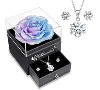 Sunia Regalos Originales para Mujer,Rosa Eterna con Collar y Pendientes de Plata de Ley 925,Rosa Preservada para Mama Abuela Novia,Regalo Cumpleaños Mujer, Regalos Navidad San Valentin Dia de la Madre