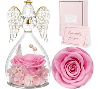 Sunia Rosa Eterna Regalos Originales para Mujer, Flores Preservadas Regalo Madre, Flore Eterna con Figura Ángel Regalo Cumpleaños Mujer, Regalo Mama Abuela, Regalo Navidad San Valentin Dia de la Madre