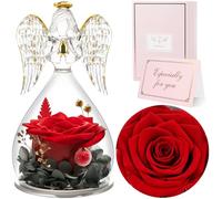 Sunia Rosa Eterna San Valentin Regalos Mujer, Flore Eterna con Figura Ángel Regalo Mujer, Flores Preservadas Regalos Originales para Mujer,Regalo Madre Abuela,Regalo Cumpleaños Navidad Dia de la Madre