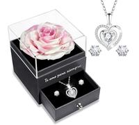 Sunia San Valentin Regalos Mujer,Rosa Eterna con Collar y Pendientes de Corazón Plata de Ley 925,Rosa Eterna Natural Preservada Regalos para Mujer Mama Abuela,Regalo Cumpleaños Navidad Dia de la Madre