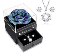 Sunia San Valentin Regalos Mujer,Rosa Eterna con Collar y Pendientes de Plata de Ley 925,Rosa Preservada para Mama Abuela Novia,Regalos Originales para Mujer,Regalos Cumpleaños Navidad Dia de la Madre