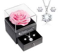 Sunia San Valentin Regalos Mujer,Rosa Eterna con Collar y Pendientes de Plata de Ley 925,Rosa Preservada para Mama Abuela Novia,Regalos Originales para Mujer,Regalos Cumpleaños Navidad Dia de la Madre