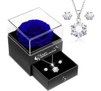 Sunia San Valentin Regalos Mujer,Rosa Eterna con Collar y Pendientes de Plata de Ley 925,Rosa Preservada para Mama Abuela Novia,Regalos Originales para Mujer,Regalos Cumpleaños Navidad Dia de la Madre