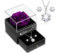 Sunia San Valentin Regalos Mujer,Rosa Eterna con Collar y Pendientes de Plata de Ley 925,Rosa Preservada para Mama Abuela Novia,Regalos Originales para Mujer,Regalos Cumpleaños Navidad Dia de la Madre