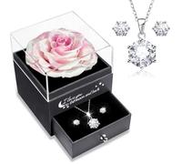 Sunia San Valentin Regalos Mujer,Rosa Eterna con Collar y Pendientes de Plata de Ley 925,Rosa Preservada para Mama Abuela Novia,Regalos Originales para Mujer,Regalos Cumpleaños Navidad Dia de la Madre