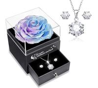 Sunia San Valentin Regalos Mujer,Rosa Eterna con Collar y Pendientes de Plata de Ley 925,Rosa Preservada para Mama Abuela Novia,Regalos Originales para Mujer,Regalos Cumpleaños Navidad Dia de la Madre