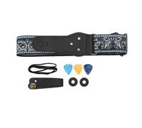 Sunicon Correa para guitarra, longitud ajustable, ancha, con patrón bordado vintage, correas de nailon con extremos de cuero para guitarra acústica popular, guitarra eléctrica, (Blue)