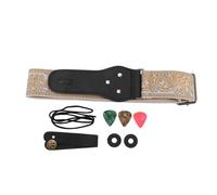 Sunicon Correa para guitarra, longitud ajustable, ancha, con patrón bordado vintage, correas de nailon con extremos de cuero para guitarra acústica popular, guitarra eléctrica, (Gold)