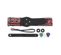 Sunicon Correa para guitarra, longitud ajustable, ancha, con patrón bordado vintage, correas de nailon con extremos de cuero para guitarra acústica popular, guitarra eléctrica, (Red)