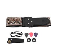 Sunicon Correa para guitarra, longitud ajustable, ancha, con patrón bordado vintage, correas de nailon con extremos de cuero para guitarra acústica popular, guitarra eléctrica, (Brown)