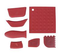 Sunicon Juego de 7 Piezas de Soporte para ollas, Juego de Cubierta de Mango de raspador de Parrilla de Silicona antiescaldaduras, Accesorio de Cocina (Red)