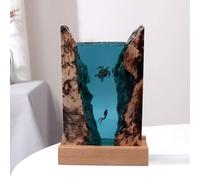 Sunicon Lámpara de mesa,Lámpara LED Océano Lámpara de resina Océano Lámpara de noche hecha a mano Océano Buceador Ballena para los amantes del océano Decoración de escritorio Arte