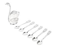 Sunicon Silver Swan Dinnerware Set, Swan Base Holder Teaspoon Cutlery Set Coffee Spoon Set for Coffee Fruit Desserts
