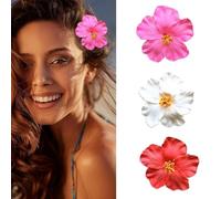 Sunjiyan 3 piezas Hawaiian Flower Hair Clips de 3,5 pulgadas, Hibiscus Flower Hair Clips, Beach Holiday Party For Women Girls (Red White Pink)