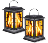 SUNJULY Farolillo solar para exterior, 2 unidades de lámparas solares para jardín exterior, luces solares LED con efecto de llama parpadeante, luz cálida, IP65, resistente al agua, para terraza,