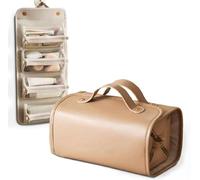 Sunkangkang Bolsa de cosméticos impermeable de cuero, bolsa de maquillaje colgante impermeable para mujer (marrón)