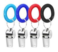 Sunkangkang Sport Whistle con pulsera de piezas Loud Clear Stainless Steel Whistles with Stretchable Coil Wrist Llavero Ring for Coaches Referees School Fútbol Birthday Party Gift