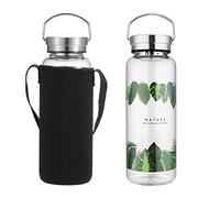 sunkey Botella Agua Cristal 1l Deporte, Reutilizable de Claro Vidrio Borosilicato Portátil Bpa Free (1000ml)