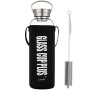 sunkey Botella Agua Cristal 2L Grande de Claro Borosilicato Vidrio Portátil Manija Neopreno Funda Bpa Free Reutilizable y Durable