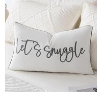Sunkifover Let's Snuggle - Funda de Almohada Lumbar Decorativa, 14 x 24 Pulgadas, Funda de Almohada Bordada de algodón Blanco y Gris para Cama, Dormitorio, Sala de Estar, decoración del hogar