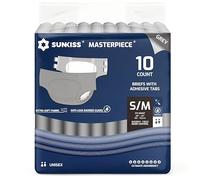 SUNKISS Masterpiece Pañales para Adultos con Máxima Absorción, Bragas Absorbentes Unisex para Incontinencia, Mujeres y Hombres, Protección Durante la Noche, Gris, Talla S/M, 10 Unidades