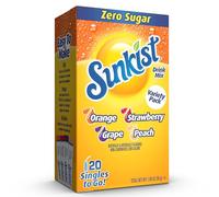 Sunkist Surtido de limonada, Singles To Go naranja, fresa, uva y melocotón (total 20 palitos)