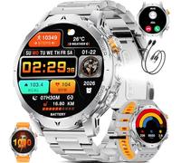 SUNKTA Reloj Inteligente para Hombre Militar Grado 1000 mAh Batería 1,7" HD Llamadas Bluetooth Smartwatch Plateado Deportivo de Fitness con iOS Android,Monitor de Salud,sueño,podómetro,2 Cargadores