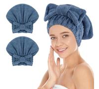 SUNLAND Gorros grandes de microfibra para secar el cabello con nudo de moño, gorro de ducha de secado rápido, suave y absorbente, turbante para cabello rizado, grueso y húmedo, 11 x 13.4 pulgadas