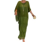 Sunlighty Vestido suelto de estilo artístico, vestido casual acampanado para mujer, cuello redondo, manga murciélago, vestido largo bohemio para vacaciones (verde, XXL)