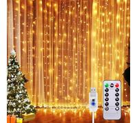 Sunlisky Cortina de luces para interiores, 2 x 2 m, 140 luces LED, cortina interior con mando a distancia, temporizador, 8 modos, impermeable IP65, iluminación navideña, decoración