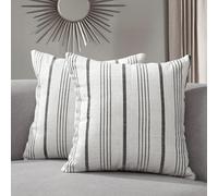 Sunlit Decorative Farmhouse Throw Pillow Case Set of 2 Cream/Off-White with Black Stripes Modern Accent Square Pillow Cover 16"""" x 16"""" T