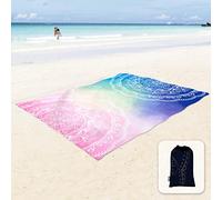 Sunlit Manta de Playa Suave y Sedosa a Prueba de Arena con Bolsillos en Las Esquinas, Bolsa de Malla de 270 x 205 cm, Fiesta en la Playa, Viajes, Camping y Festival de música al Aire Libre, Mandala