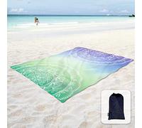 Sunlit Manta de playa suave y sedosa a prueba de arena con bolsillos en las esquinas, bolsa de malla de 270 x 205 cm, fiesta en la playa, viajes, camping y festival de música al aire libre, mandala