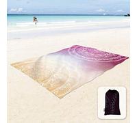 Sunlit Silky Soft 106"x81" Boho Sand Proof Beach Blanket Sand Proof Mat with Corner Pockets and Mesh Bag for Beach Party, Travel, Camping and Outdoor Music Festival, Orange Purple Mandala