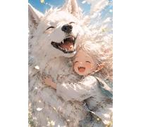 Sunlit Wilds: A Whimsical Anime Fantasy Wolf Notebook | Cute Little Elf Girl and Giant White Dog Lined Journal, Flower Meadow Composition Book for Kids, Teens, and Students