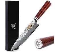 Sunlong 8 pulgadas profesional Chef cuchillo forjado Damasco acero V10 núcleo de acero, mango de palo de rosa recta, embalaje de regalo SL-DK1085R