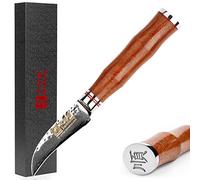 Sunlong Cuchillo para pelar - Cuchillo para pelar pico de pájaro de 3.5 pulgadas - Súper afilado - Acero de Damasco martillado japonés - Mango de palisandro natural
