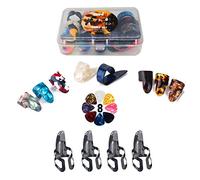 SUNLP - Púas de dedo para pulgar con funda de plástico, acero inoxidable de celuloide y 8 púas de guitarra de 0,46 mm para mandolina, banjo, arpa, pulgar