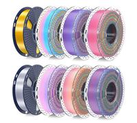 SUNLU 250G*8 Silk Filament Paquete, Filamento PL Seta Arcoíris Multicolor, Cambio Rápido de Color cada 8 Metros, Bobinas de 250G, 8 Rollos, 2KG en Total, Silk Rainbow*6+Oro Claro+Plata