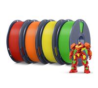 SUNLU 4kg PETG Filamento 1,75 mm, menos estiramiento y buena adhesión de capas, envasado al vacío individualmente, filamento para impresora 3D 4 kg, 1 kg por bobina,naranja sol+amarillo+rojo+verde.