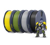 SUNLU 4kg PETG Filamento 1,75 mm,menos estiramiento y buena adhesión de capas, envasado al vacío individualmente, filamento para impresora 3D 4 kg,1kg por bobina,negro+verde oliv plateado+amarillo.