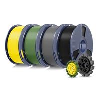 SUNLU 4KG PLA+2.0 Filament 1,75 mm, Mise à Niveau du Filament PLA+, Résistance Améliorée, Bobine de 1kg, 4KG au Total, Negro+Gris+Verde Oliva+Amarillo