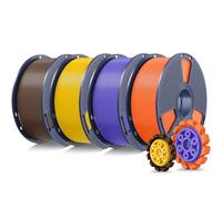SUNLU 4KG PLA+2.0 Filament 1,75 mm, Mise à Niveau du Filament PLA+, Résistance Améliorée, Bobine de 1kg, 4KG au Total, Naranja Soleado+Púrpura Lavanda+Amarillo Vivo+Marrón Café
