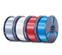 SUNLU 4KG Silk PL Filamento Paquete, Filamento Seda Brillante 1.75mm para Impresora 3D, Con Acabado Suave y Sedoso, 1kg por Carrete, 4 Rollos, Plat Blanco+Rojo+Azul
