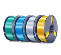 SUNLU 4KG Silk PLAPLUS Filamento Paquete, Filamento Seda Brillante 1.75mm para Impresora 3D, Con Acabado Suave y Sedoso, Filamento Impresión 3D, 1kg por Carrete, 4 Rollos, Oro Claro+Plat Azul+Verde